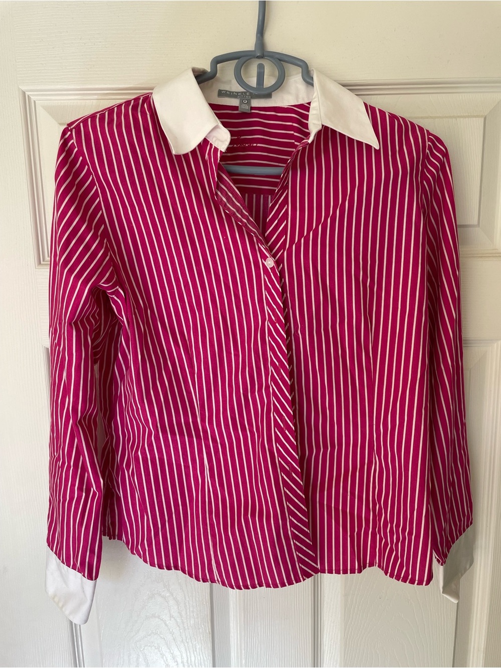 Foxcroft Magenta and White Striped Button-Down Shirt